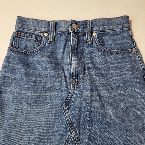 Madewell Skirt Rigid Denim A-line Medium Wash Denim Mini Length Raw Hem Size 24 - Picture 3 of 8